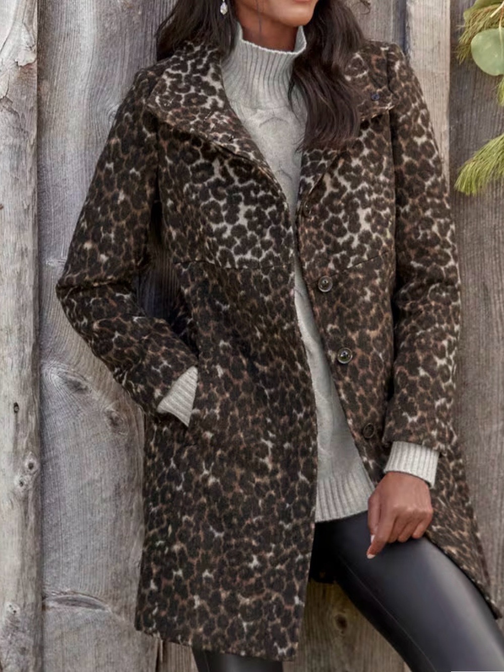 Via Spiga Leopard Print Wool-Blend Coat - Picture 2 of 5